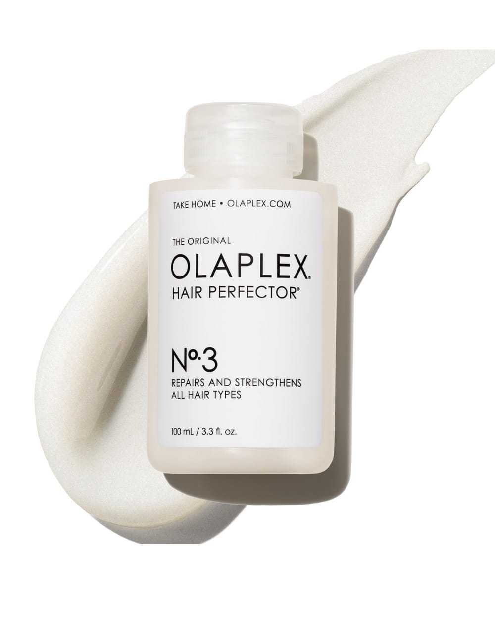 Olaplex No. 3 Hair Perfector bottle. Enhances and strengthens all hair types. 100 ml size.