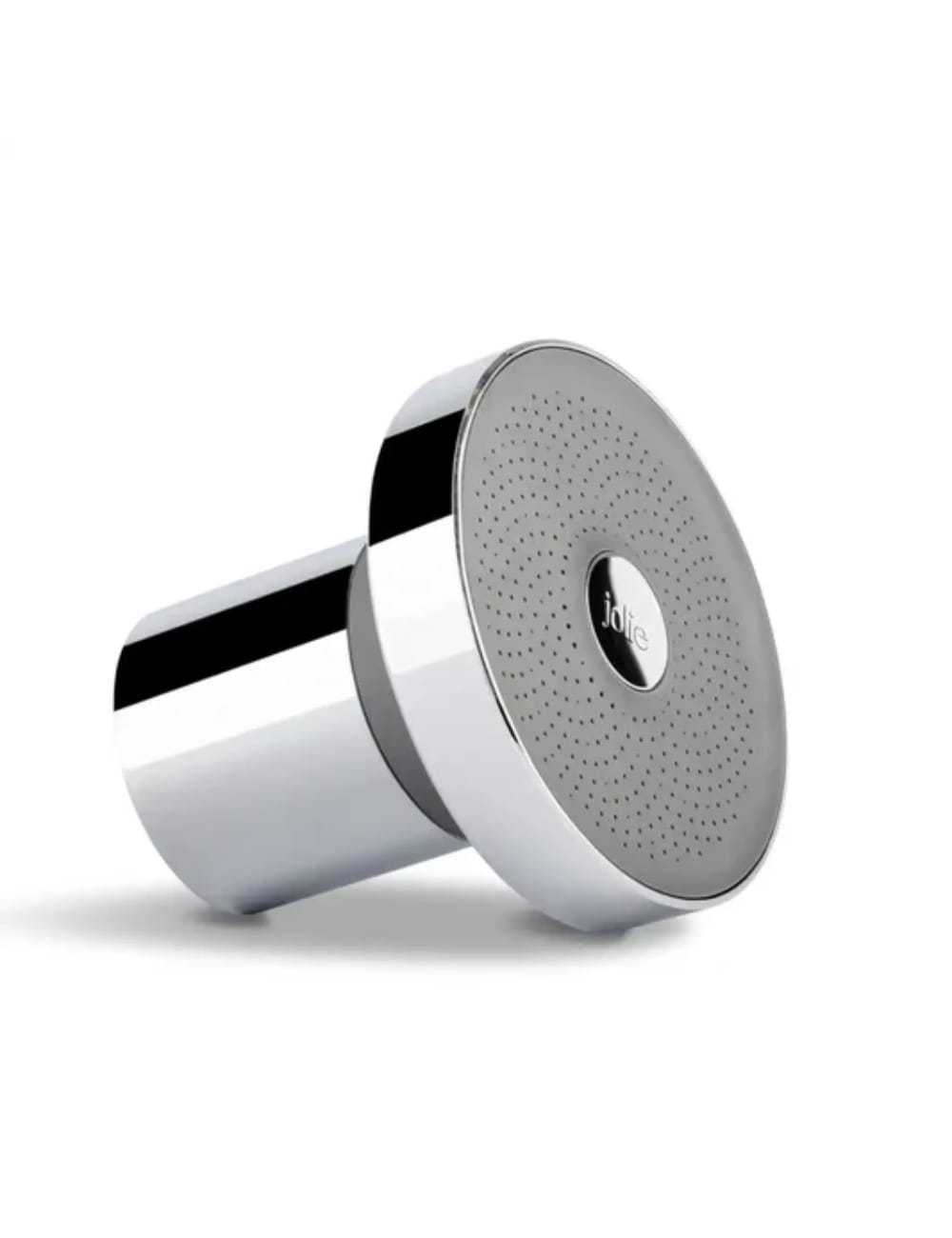 Sleek, modern chrome showerhead with circular design and fine water outlets.